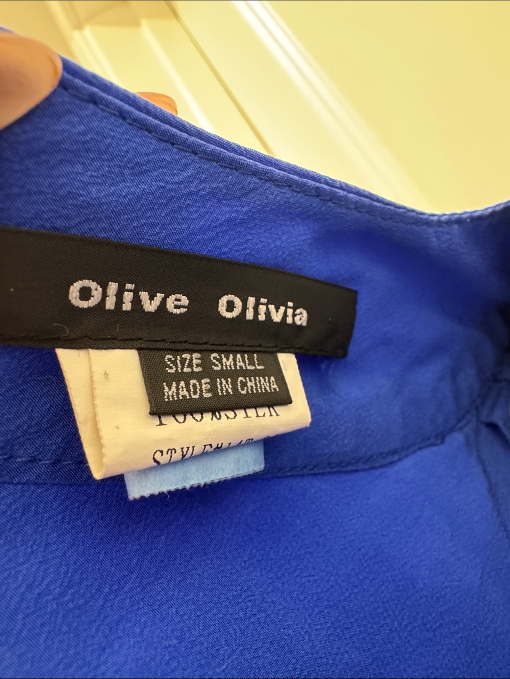 Blue backless Women's Top - Elegant Draped Style - Picture 3 of 3